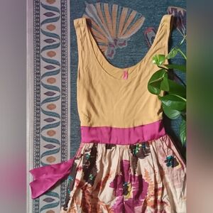 Vibrant Yellow and Pink Sleeveless Dress